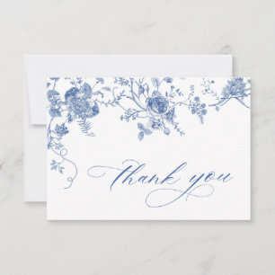 Elegante viktorianische blaue französische Blumenh Dankeskarte
