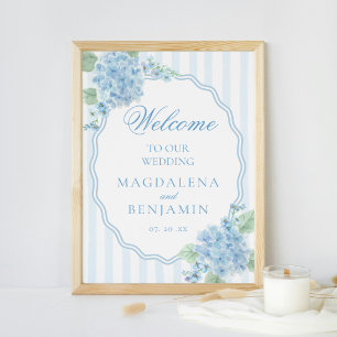 Elegante viktorianische blaue Hortensien-Hochzeits Poster