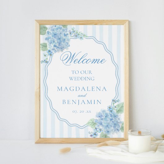 Elegante viktorianische blaue Hortensien-Hochzeits Poster