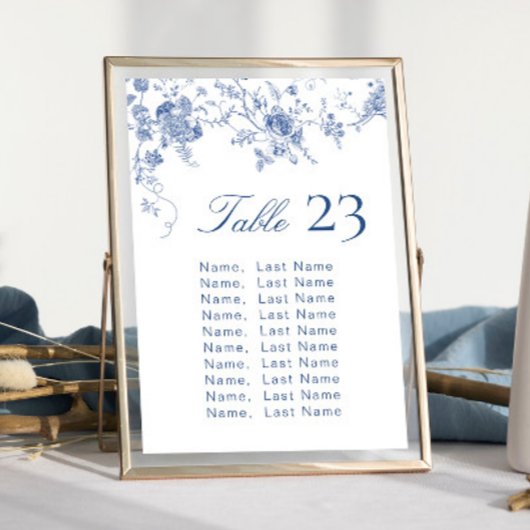 Elegante Viktorianische Blue Floral Seating Chart  Einladung