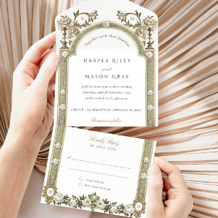 Elegante viktorianische Blumenhochzeit Abreiß-RSVP All In One Einladung