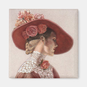 Elegante viktorianische Dame Fine Art Vintage-Rose Magnet