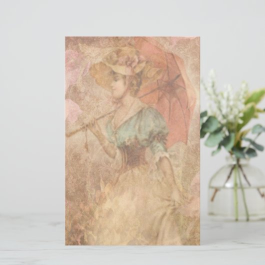 Elegante viktorianische Dame Umbrella Stationery Briefpapier (Stehend Vorderseite)
