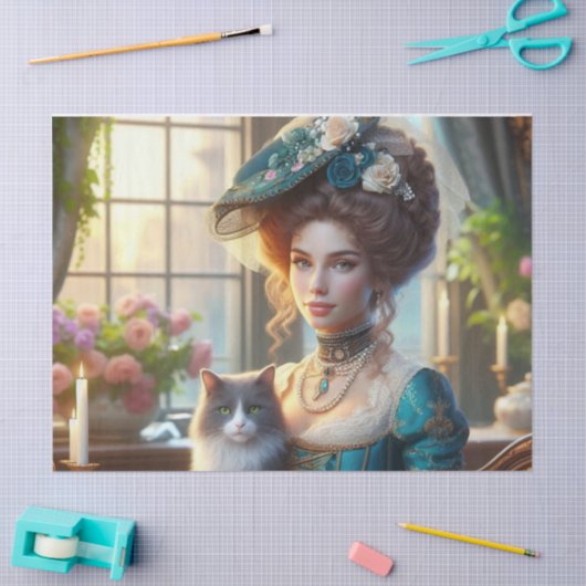 Elegante Viktorianische Dame und Katze Seidenpapier (Basteln)