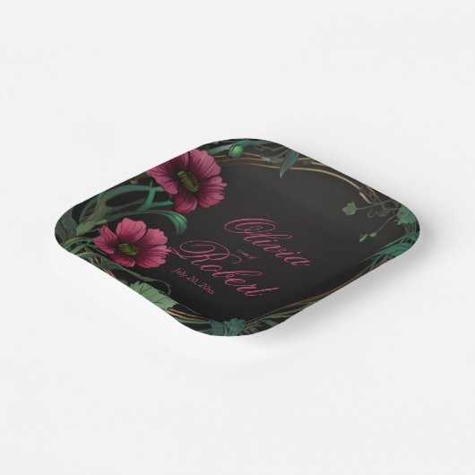 Elegante viktorianische, dunkelgrüne Rosa-Blüte Pappteller (Gewinkelt)