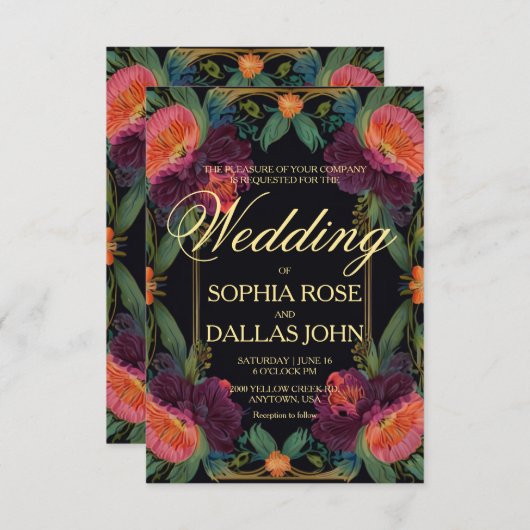 Elegante Viktorianische, dunkelrosa Magenta Einladung (Vorne/Hinten)