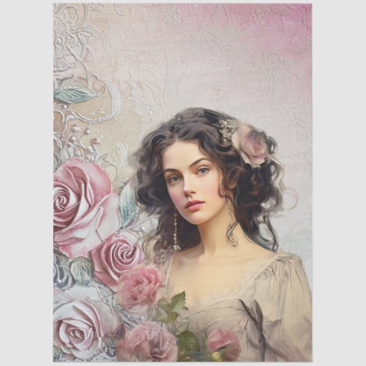 Elegante Viktorianische Era Lady Lavender Rose & S Seidenpapier (Vorderseite)