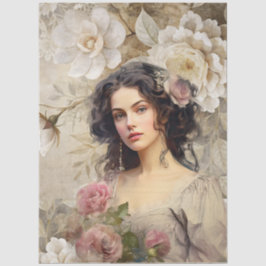 Elegante Viktorianische Era Lady White & Pink Flor Seidenpapier