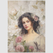 Elegante Viktorianische Era Lady White & Pink Flor Seidenpapier (Vorderseite)