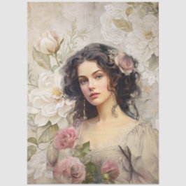 Elegante Viktorianische Era Lady White & Pink Flor Seidenpapier