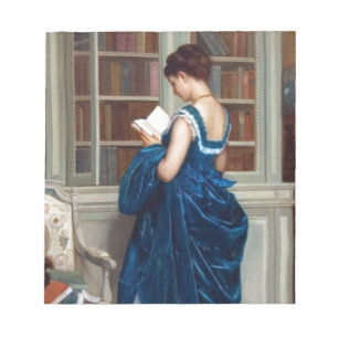 Elegante viktorianische Frau beim Lesen in der Bib Notizblock