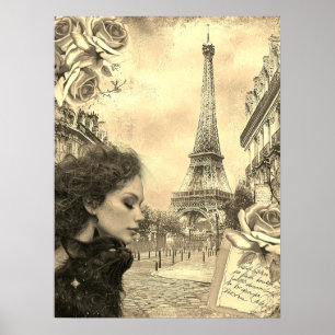 Elegante Viktorianische Girl & Black Cat in Paris Poster