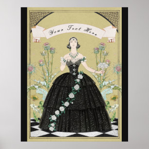 Elegante viktorianische gotische Dame weiße Rosen Poster