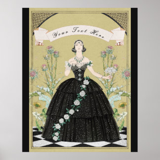 Elegante viktorianische gotische Dame weiße Rosen Poster
