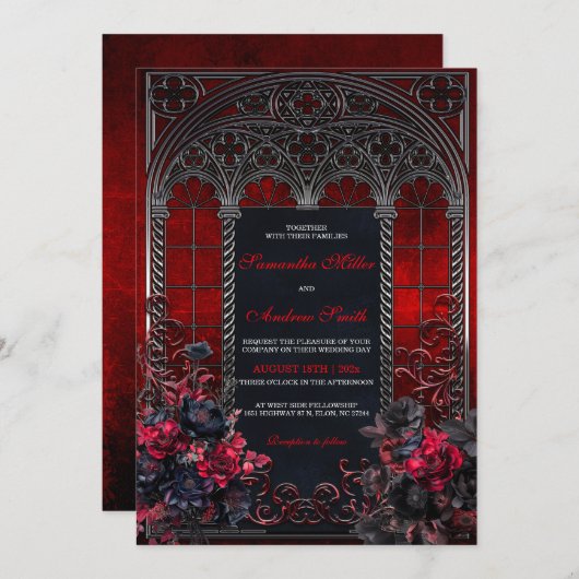 Elegante Viktorianische gotische Hochzeitseinladun Einladung (Vorne/Hinten)