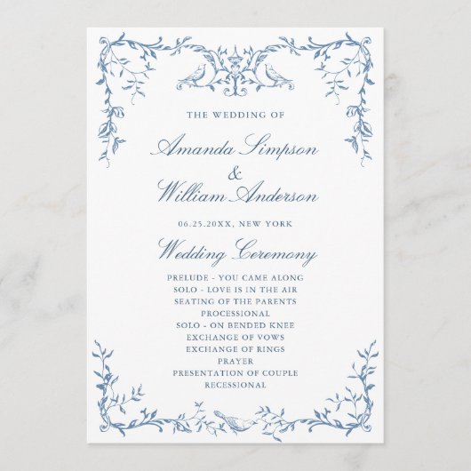 Elegante Viktorianische Hochzeit der Blauen Flora Programm (Vorderseite)