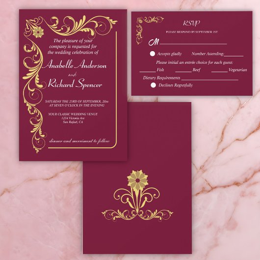 Elegante Viktorianische Hochzeit Einladung