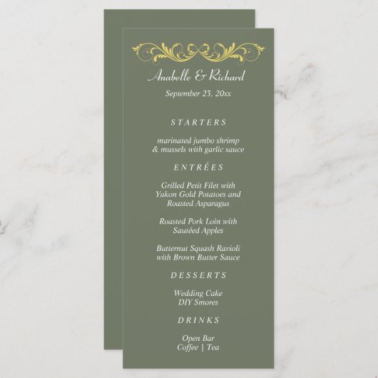 Elegante Viktorianische Hochzeit Menükarte (Vorne/Hinten)