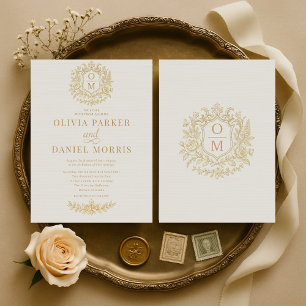 Elegante viktorianische Hochzeit mit floralem Mono Einladung