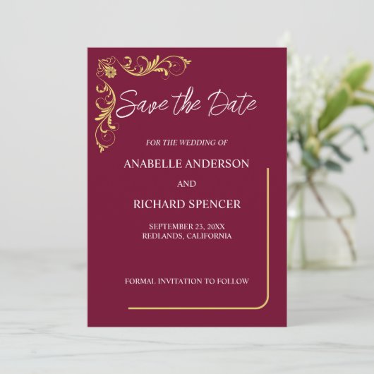 Elegante Viktorianische Hochzeit speichert das Dat Save The Date (Stehend Vorderseite)