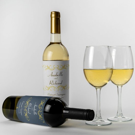 Elegante Viktorianische Hochzeitflasche Gefallen Weinetikett