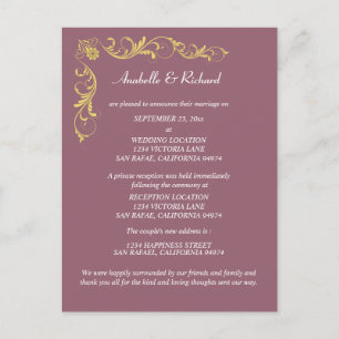 Elegante Viktorianische Hochzeitsankündigung Postkarte