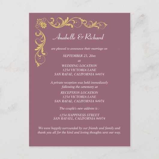 Elegante Viktorianische Hochzeitsankündigung Postkarte (Vorderseite)