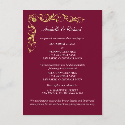 Elegante Viktorianische Hochzeitsankündigung Postkarte (Vorderseite)