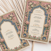 Elegante Viktorianische Hochzeitsrosa & Blue Flora Einladung