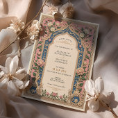 Elegante Viktorianische Hochzeitsrosa & Blue Flora Einladung