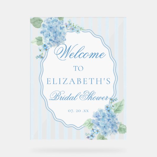 Elegante Viktorianische Hütte Blue Hydrangea Willk Acrylschild (Vorderseite)