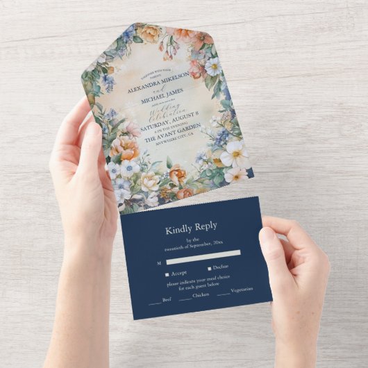 Elegante Viktorianische Königliche Hochzeit All In One Einladung (Abreißen)