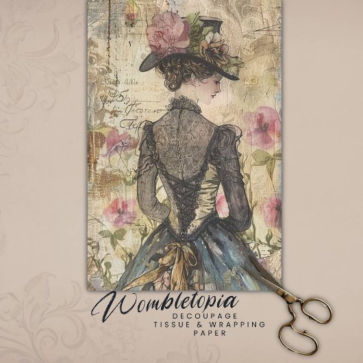 Elegante Viktorianische Lady | Floral Decoupage Ep Seidenpapier
