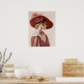 Elegante Viktorianische Lady, Rose Hat Decor Art P Poster (Küche)