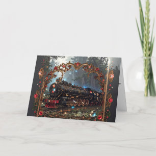 Elegante viktorianische Nostalgie-Weihnachtsdampfz Feiertagskarte