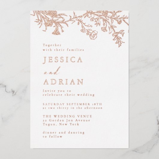 Elegante Viktorianische Rose Folieneinladung (Vorderseite)