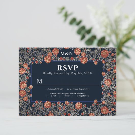Elegante Viktorianische Rose Gold Foil Wedding RSV RSVP Karte (Stehend Vorderseite)