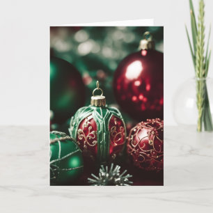 Elegante viktorianische rote grüne Weihnachtskugel Feiertagskarte