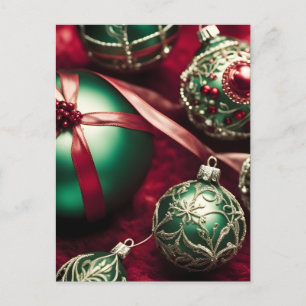 Elegante viktorianische rote grüne Weihnachtskugel Feiertagspostkarte