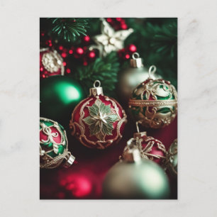 Elegante viktorianische rote grüne Weihnachtskugel Feiertagspostkarte