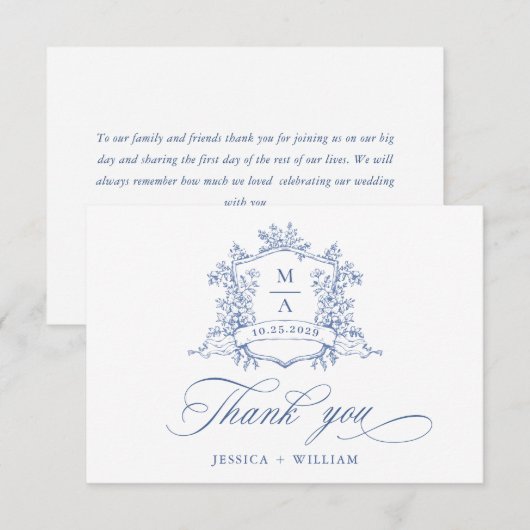 Elegante Viktorianische Verzierte Blumendusty Blue Dankeskarte (Vorne/Hinten)