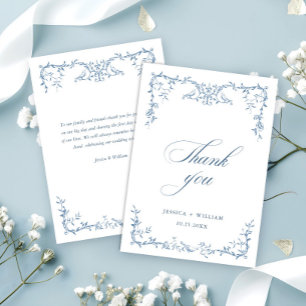 Elegante Viktorianische Verzierte Blumendusty Blue Dankeskarte