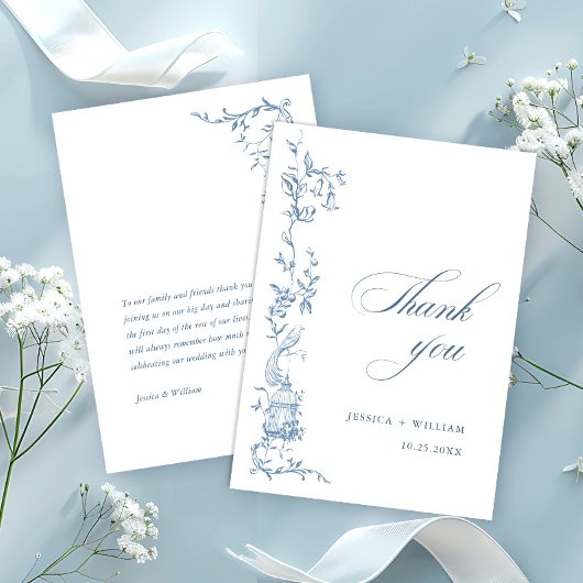 Elegante Viktorianische Verzierte Blumendusty Blue Dankeskarte