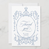 Elegante Viktorianische Verzierte Blumendusty Blue Dankeskarte (Vorderseite)