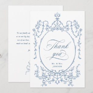 Elegante Viktorianische Verzierte Blumendusty Blue Dankeskarte