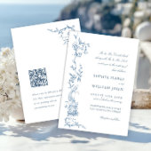 Elegante Viktorianische Verzierte Blumendusty Blue Einladung