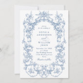 Elegante Viktorianische Verzierte Blumendusty Blue Einladung (Vorderseite)