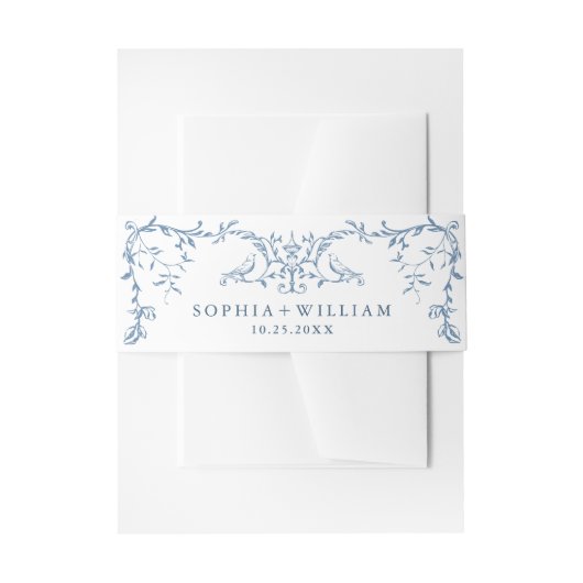 Elegante Viktorianische Verzierte Blumendusty Blue Einladungsbanderole (Vorderseite Beispiel)