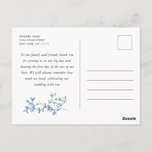 Elegante Viktorianische Verzierte Blumendusty Blue Postkarte (Rückseite)