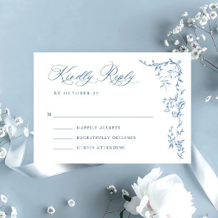 Elegante Viktorianische Verzierte Blumendusty Blue RSVP Karte